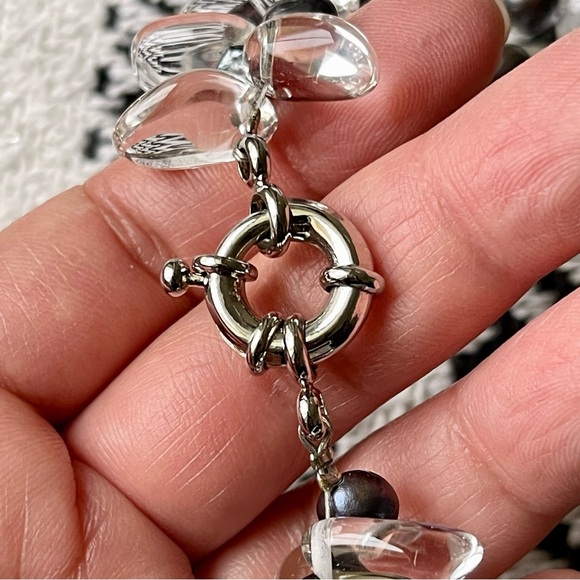 Rock Crystal Gemstones Black Rainbow Freshwater Pearls Two Strand 17"  Necklace - Picture 3 of 13